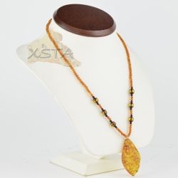 Amber necklace with drop large pendant